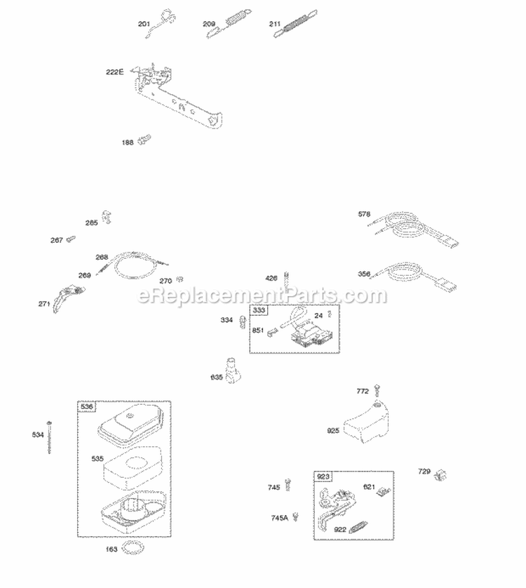 Air Cleaner Brake Controls Covers Governor Spring Ignition Diagram and Parts List for 09K502-1251-F1  Briggs and Stratton Engine